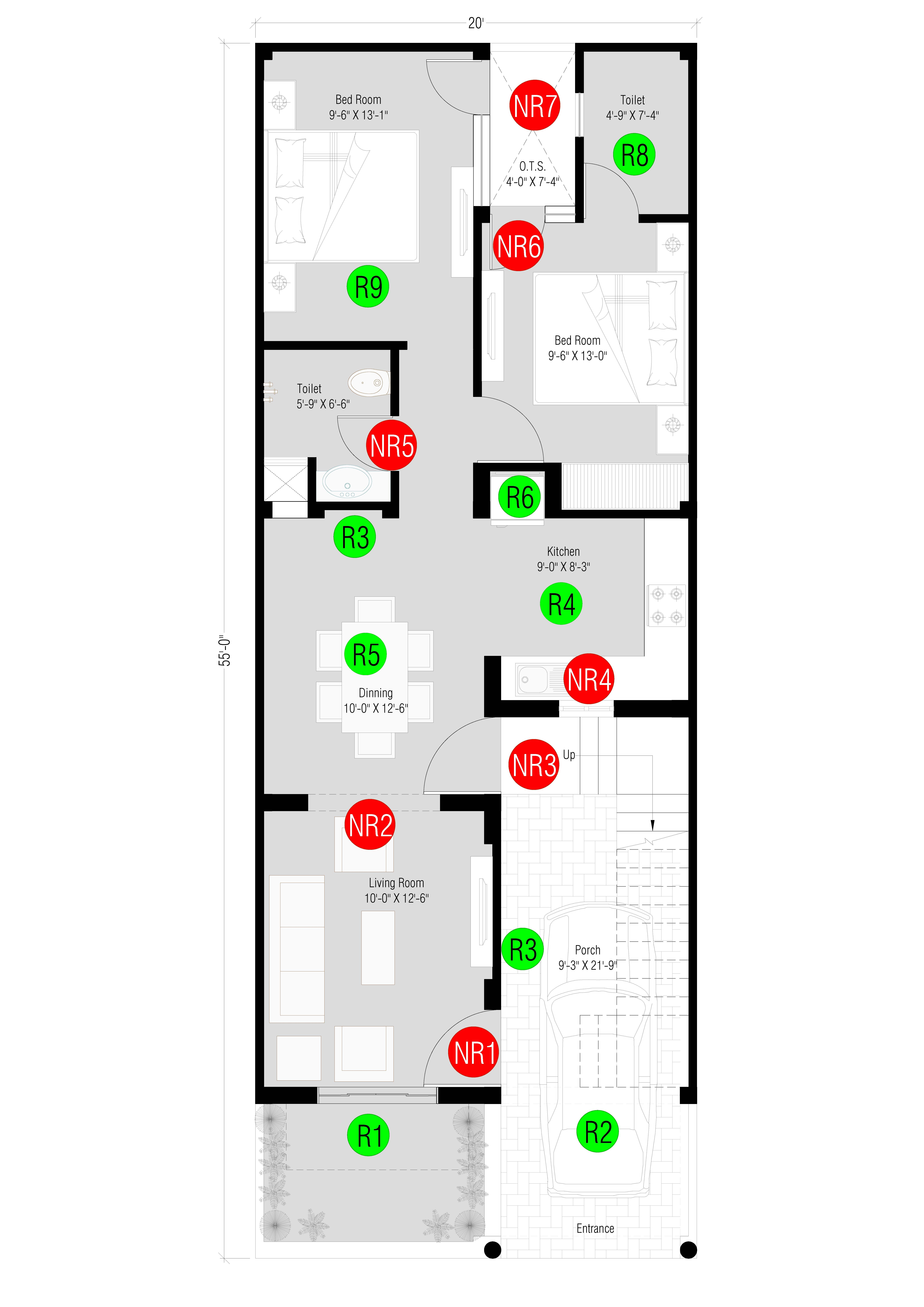 Plan Analysis Of 2 BHK Row House 102 Sq mt 