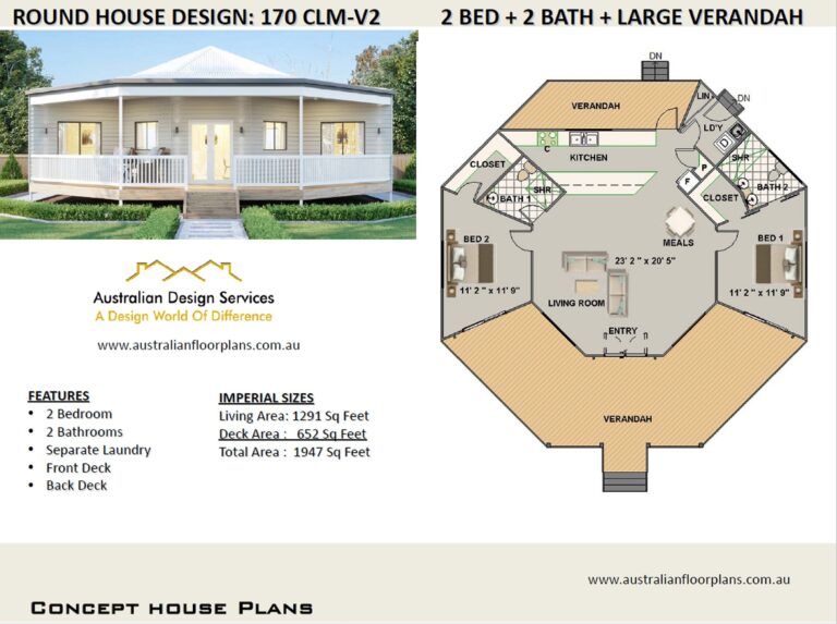 ROUND HOUSE DESIGN 170 Clm v2 round Home House Plans Living 1291 Sq Feet 2 Bedroom 2 Bed Granny Flat Small Home Design Etsy