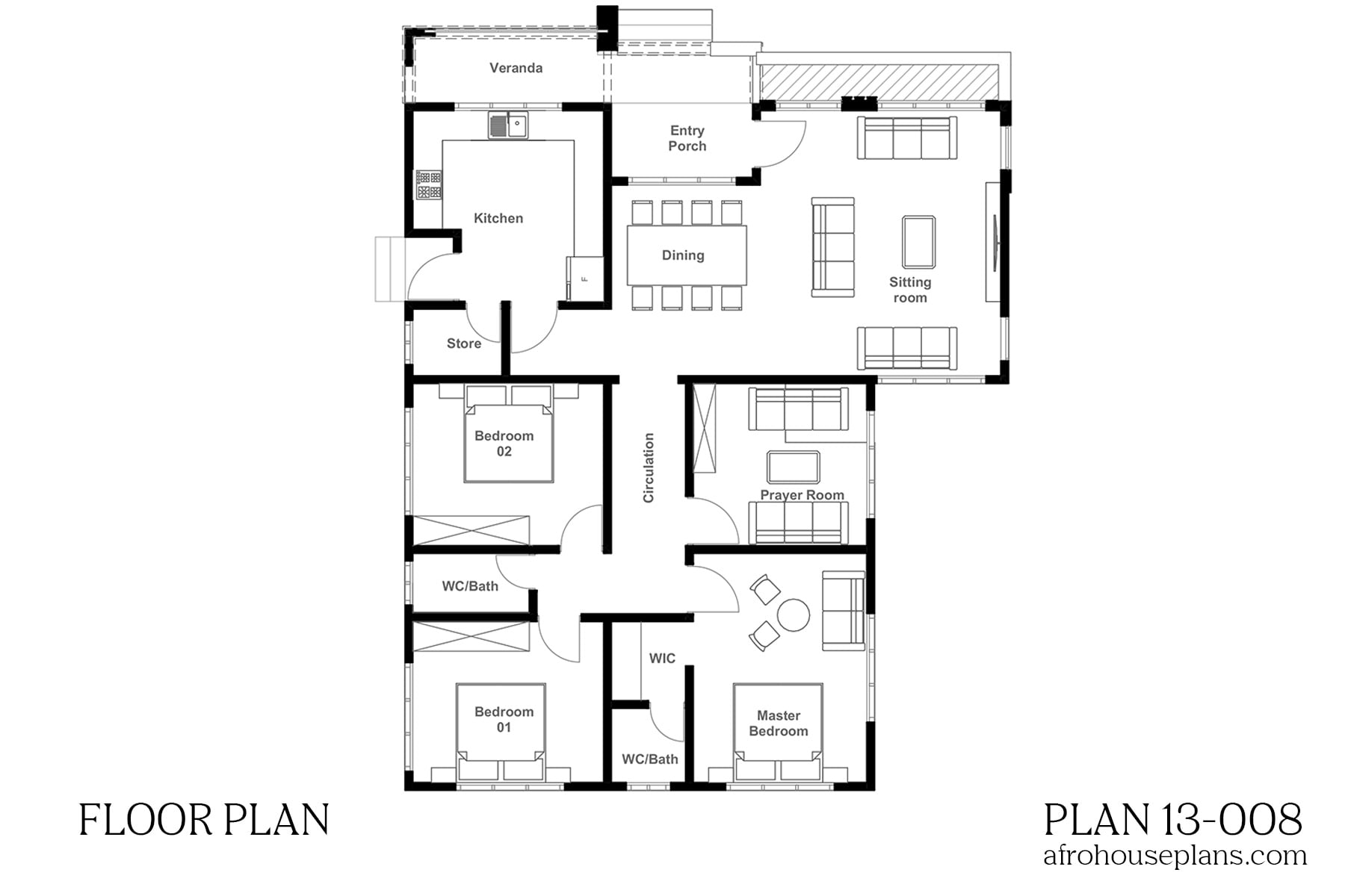 Simple 3 Bedrooms House Plan AfroHousePlans