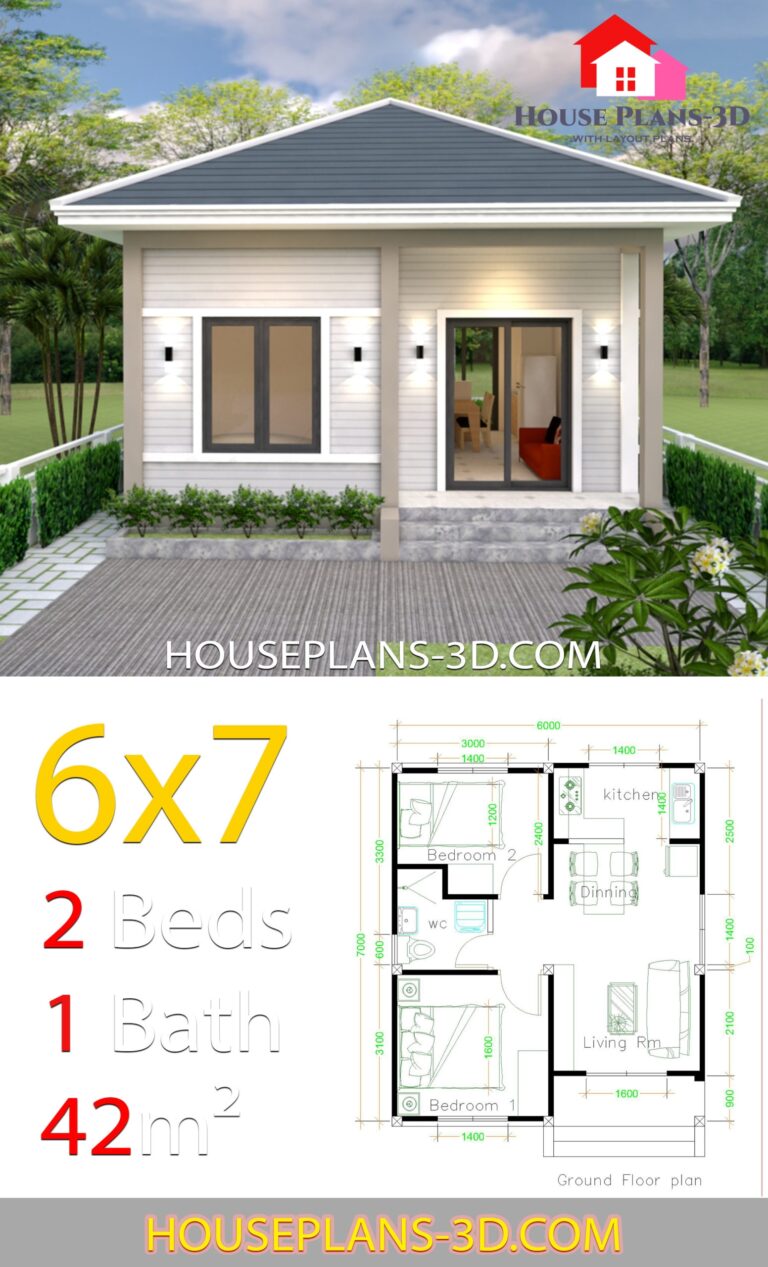 Simple House Plans 6x7 With 2 Bedrooms Hip Roof House Plans 3D