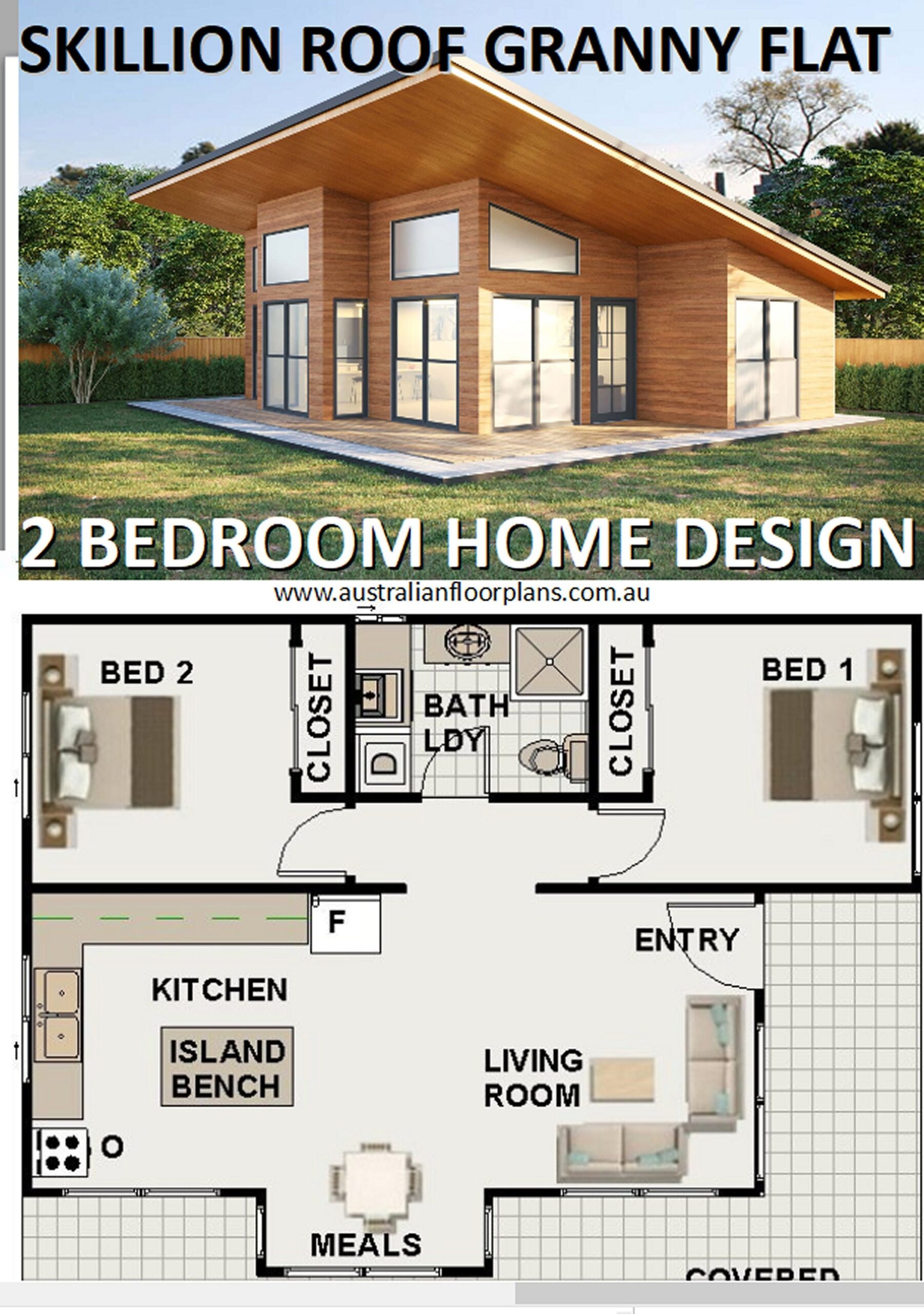 SKILLION ROOF House Plans Small And Tiny Home Design 62m2 670 
