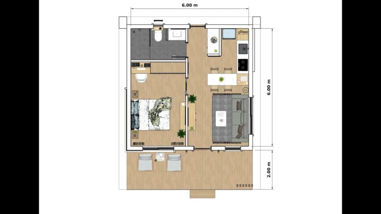 Small House Design 20x20 Feet Home Design Plan 6x6 M 1 Bed 1 Bath House Plans 3D