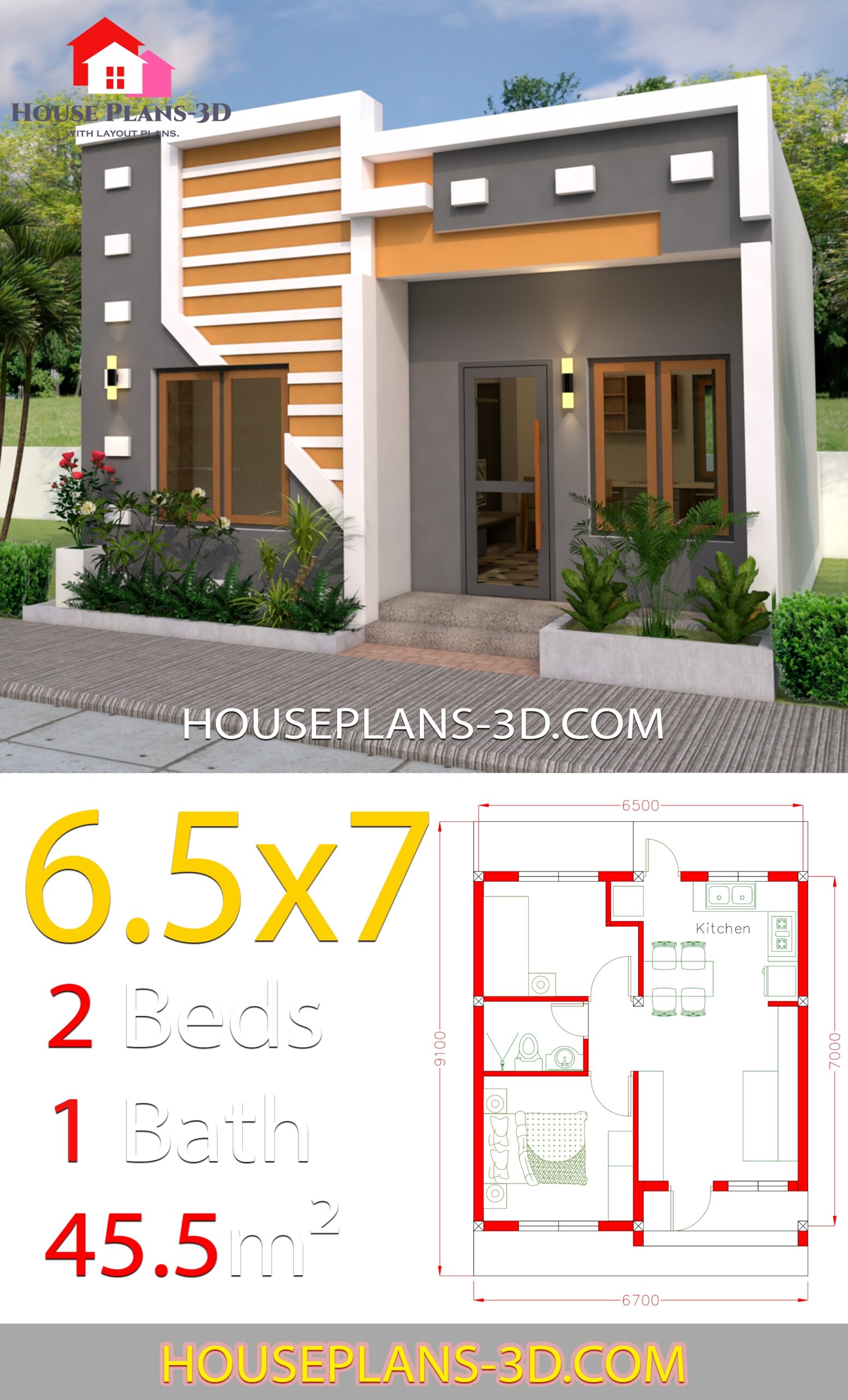 Small House Design 6 5x7 With 2 Bedrooms Full Plans House Plans 3D Small House Design 6 5x7 With 2 Bedrooms Full Plans House Plans 3D