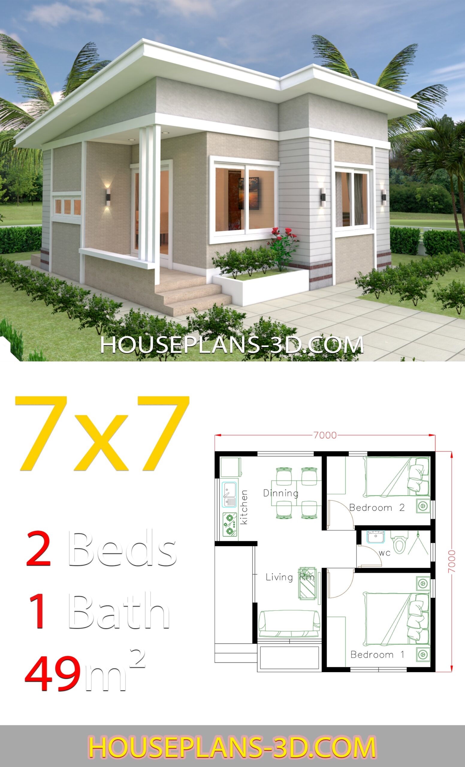 2 Bedroom Two Bath House Plans