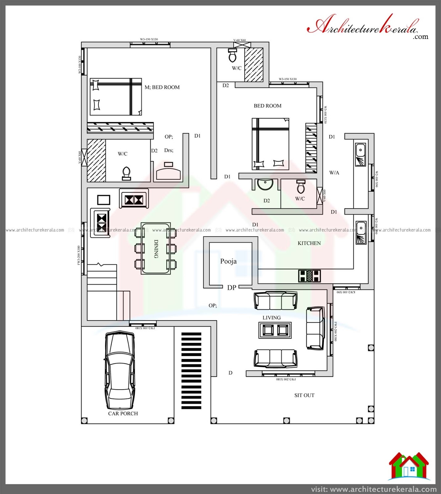 Stunning 4 Bedroom Kerala Home Design With Pooja Room Free Plan And Elevation Kerala Home Planners