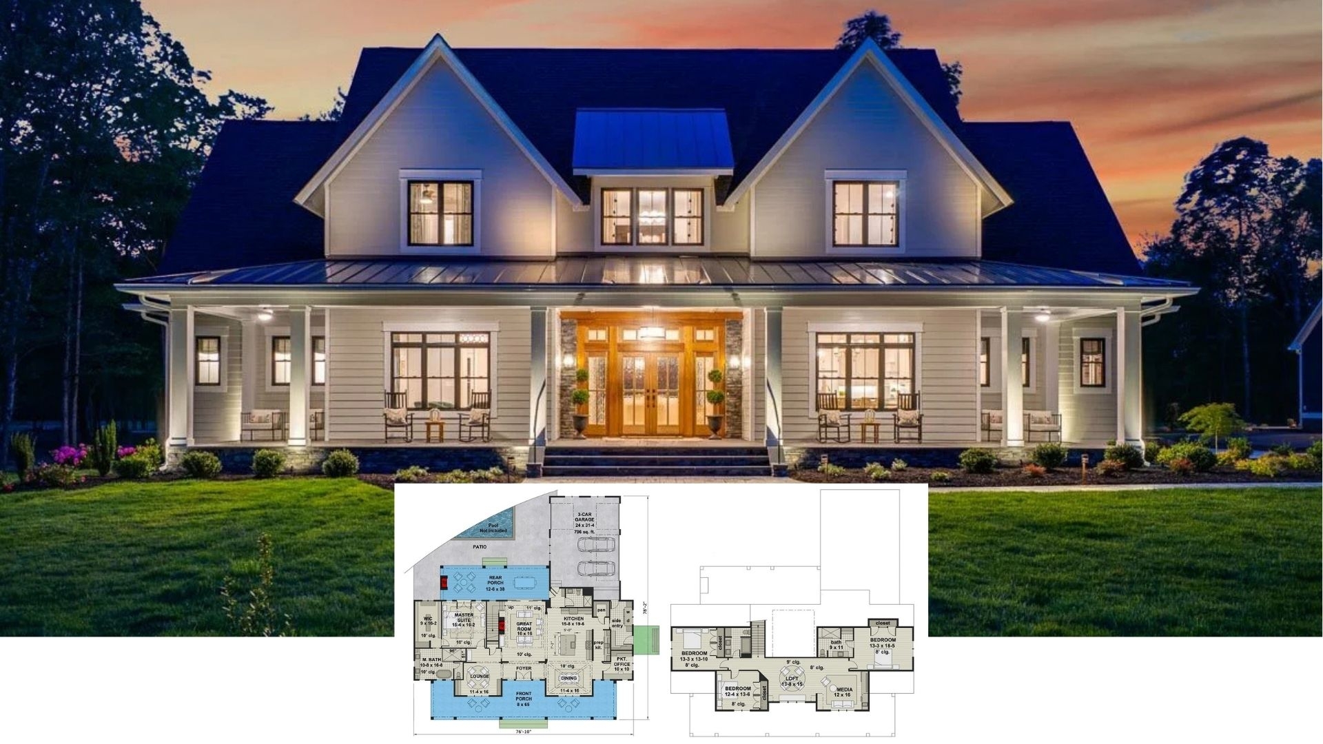 The Perfect Family Home 4 Bedroom Modern Farmhouse Floor Plan With Great Room Pool And 3 Car Garage