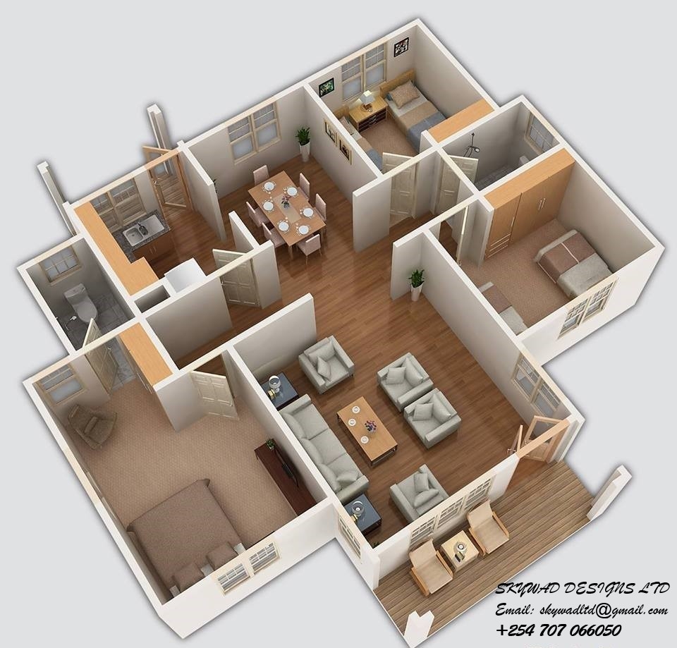 3 Bedroom House Floor Plans 3d