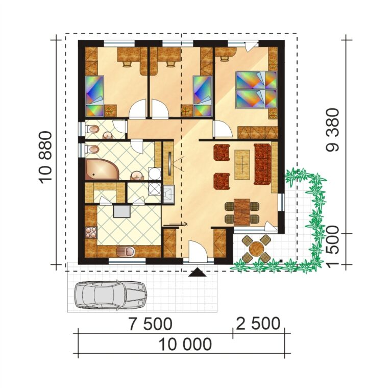 Three bedroom Family House With A Square Layout Ceramic Houses