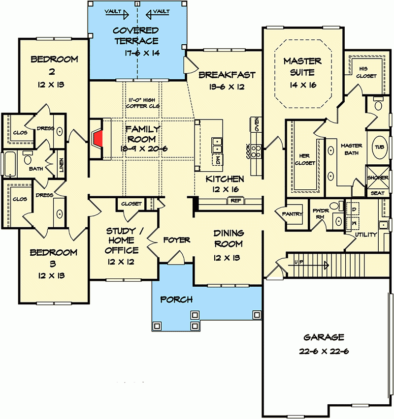 Three Bedrooms And A Study Craftsman House Plan 36072DK Architectural Designs House Plans