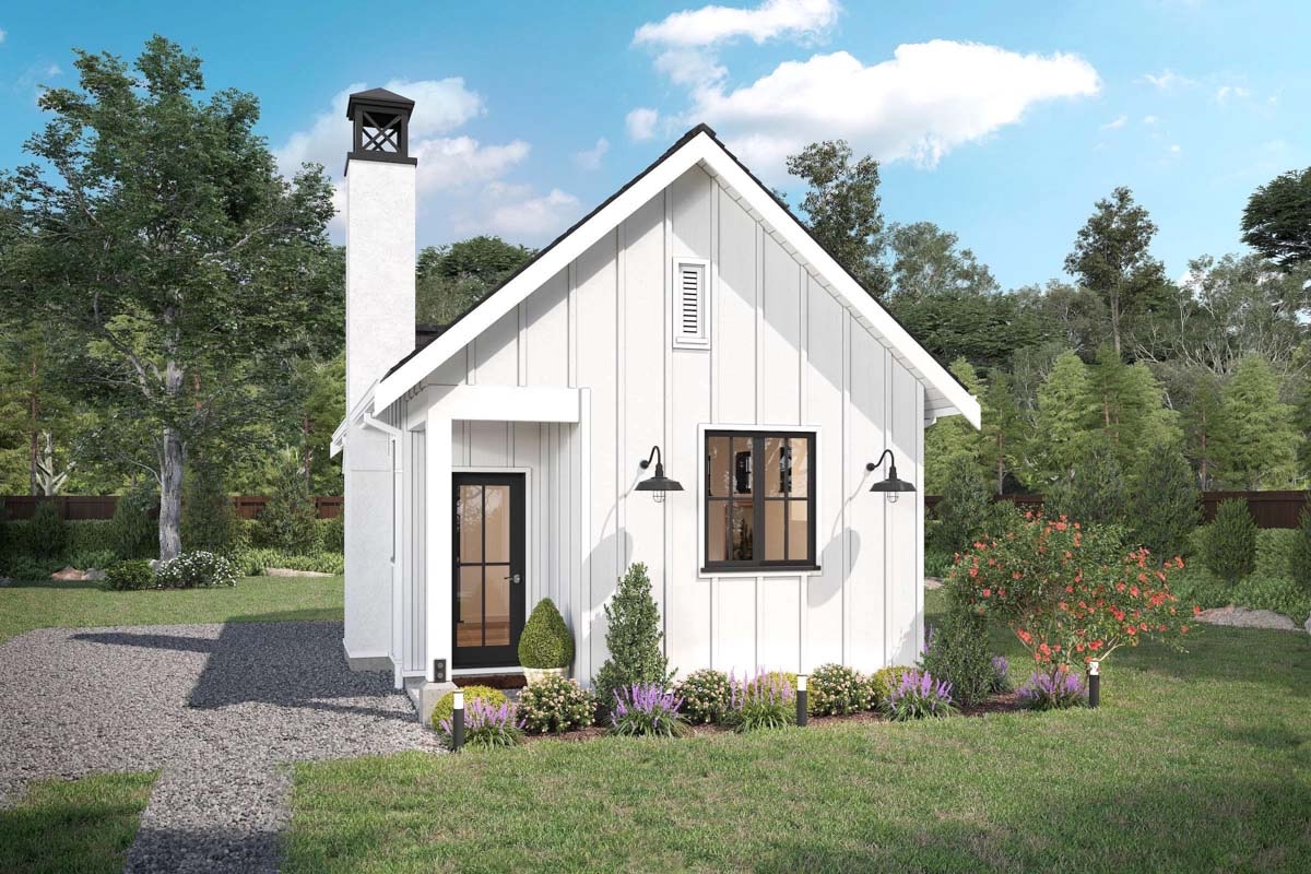 Tiny Farmhouse Plan Perfect Makes A Great Home Office Or Artist s Studio 677010NWL Architectural Designs House Plans