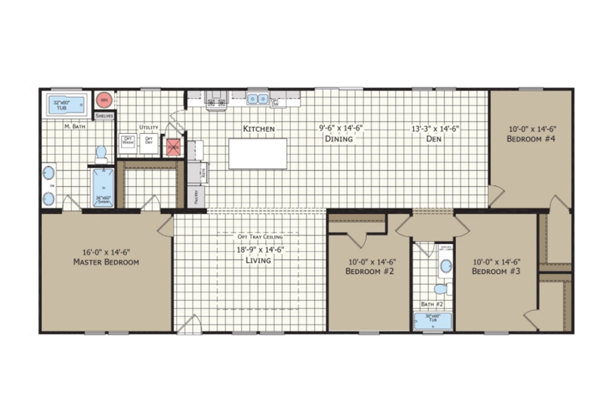 36x60 Four Bedroom House Plans