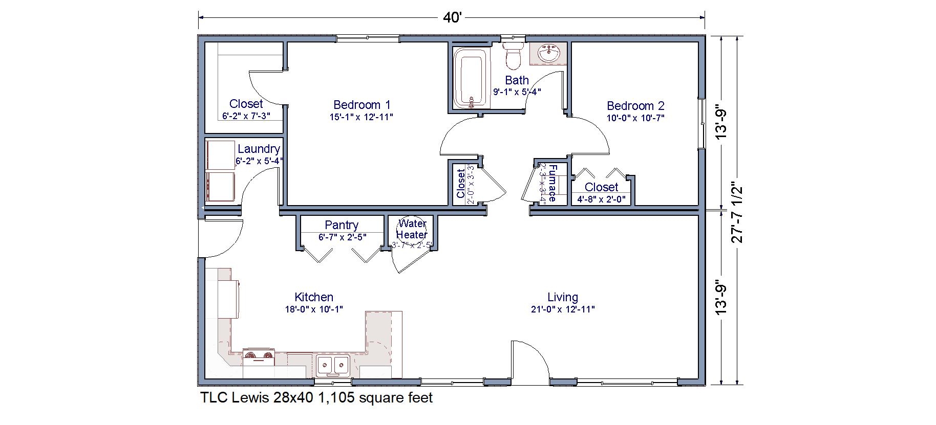 TLC Modular Homes Lewis 28 X 40 Modular Home