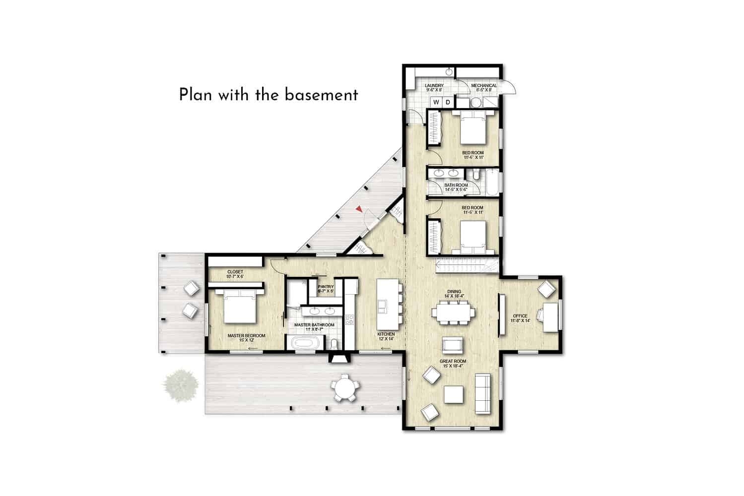 3 Bedroom L Shape House Plan