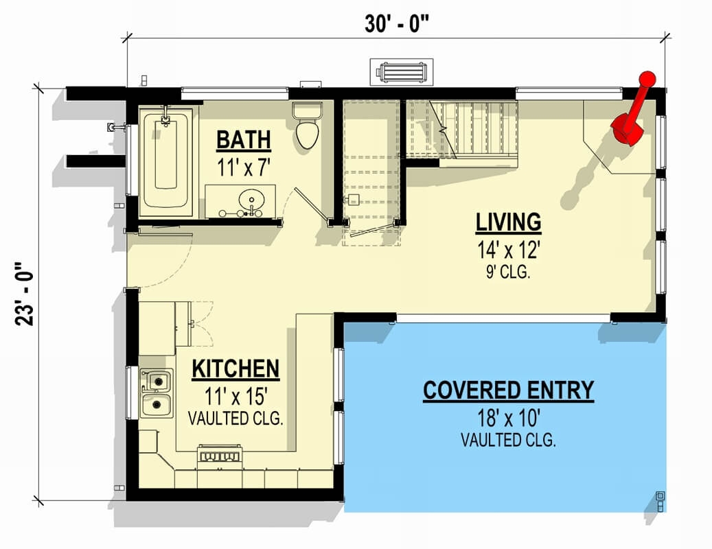 Two Story Contemporary Style 1 Bedroom ADU With Covered Entry 
