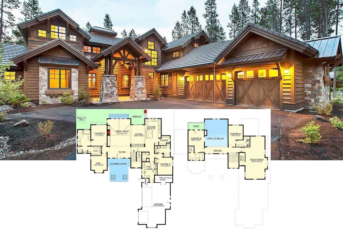 Two Story Mountain Home With 4 Primary Bedrooms Floor Plan 
