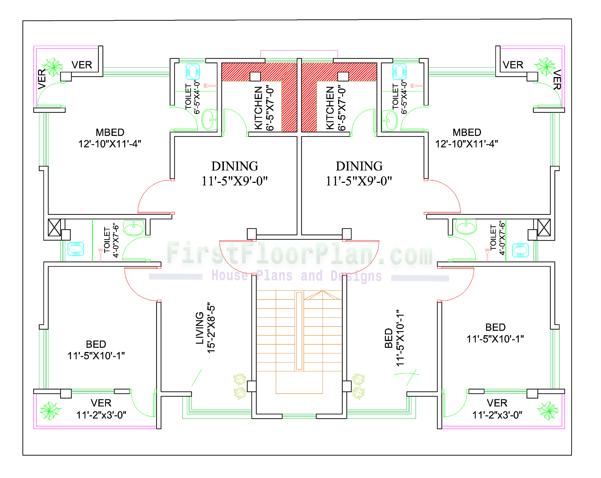 Two Units Village House Plan 50 X 40 4 Bedrooms
