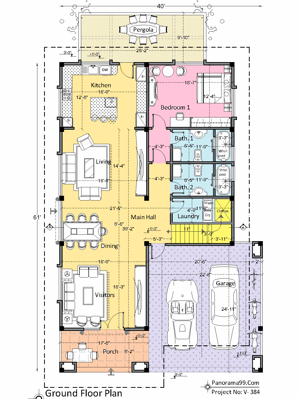V 384 40x61 Feet Two Story House Plan 5 Bedroom With 5 Bathroom V 384 40x61 Feet Two Story House Plan 5 Bedroom With 5 Bathroom
