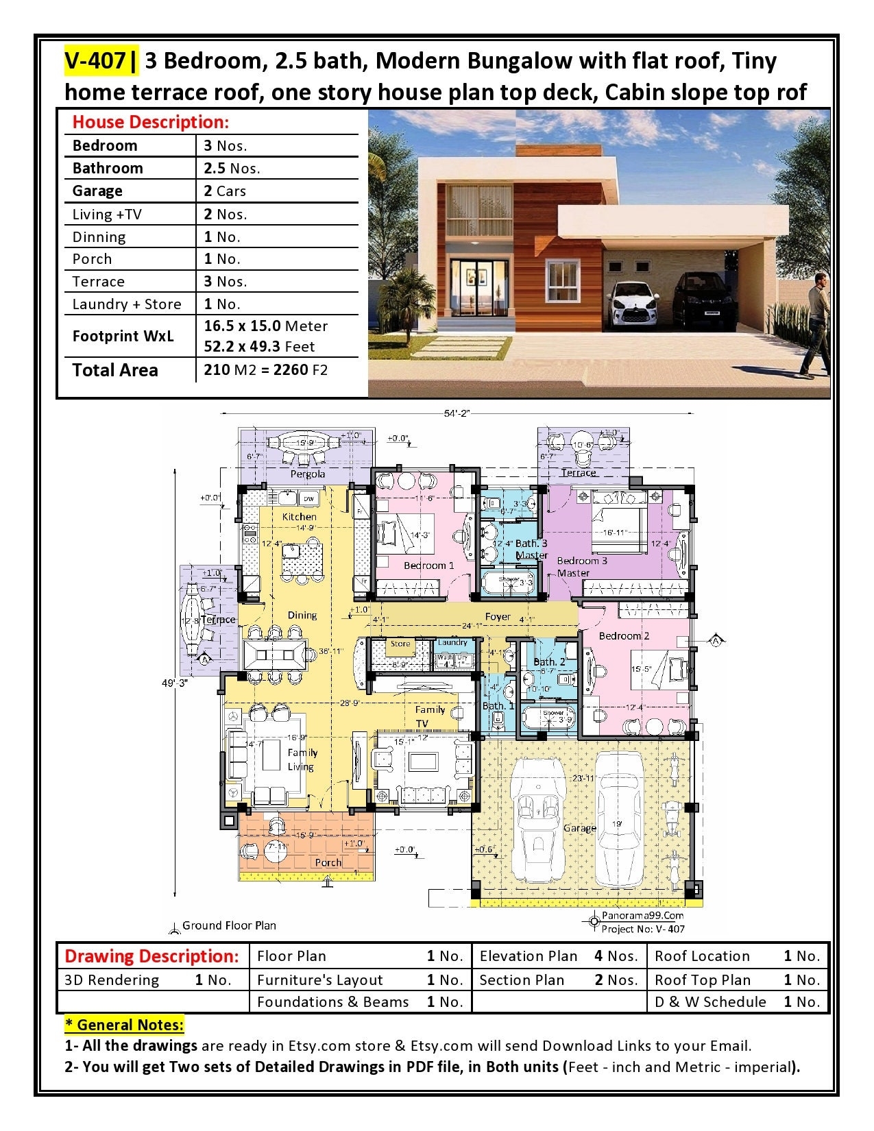 V 407 3 Bedroom 2 5 Bath Modern Bungalow With Flat Roof Tiny V 407 3 Bedroom 2 5 Bath Modern Bungalow With Flat Roof Tiny