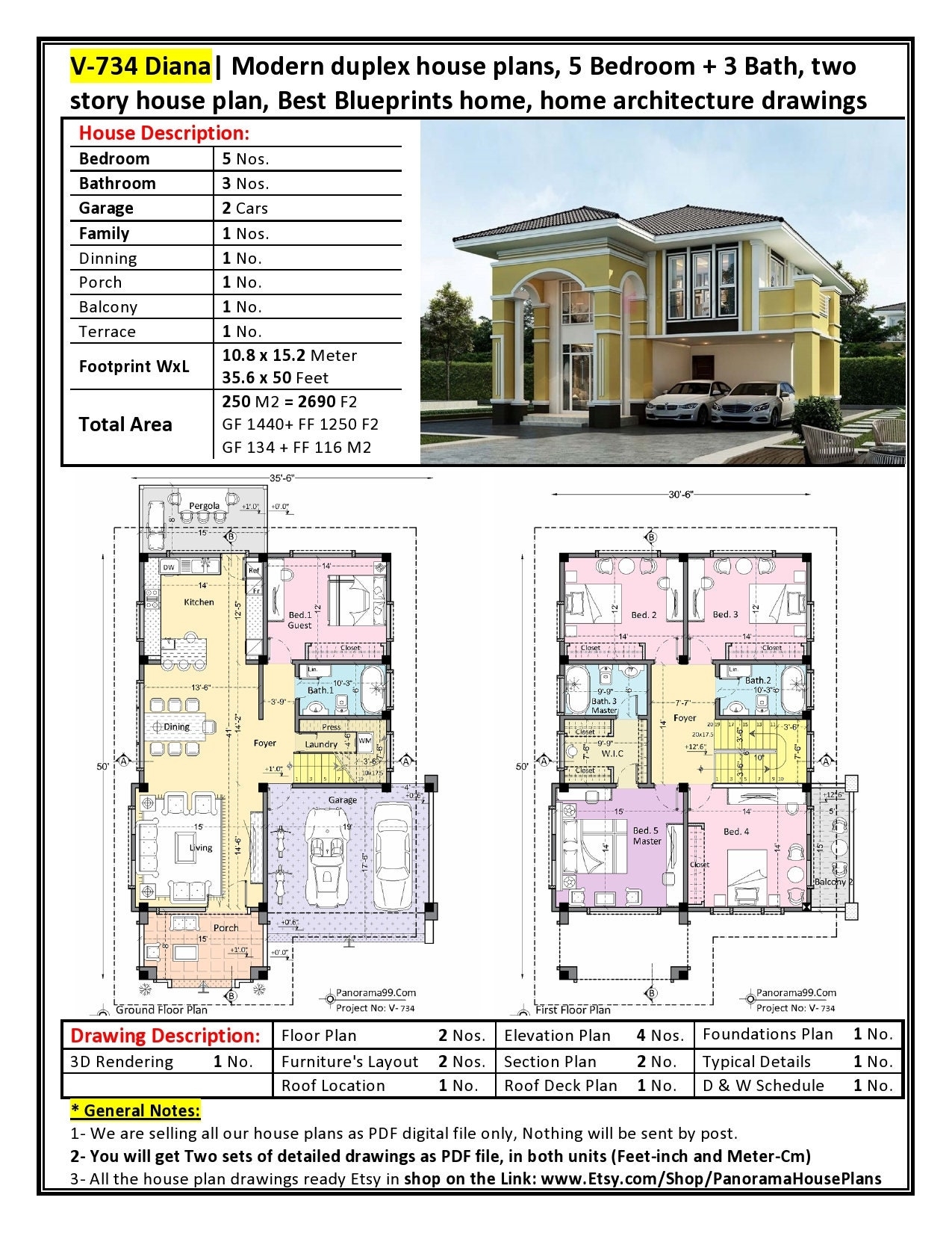 V 734 Diana 5 Bedroom House Plans 3 Bath Modern Duplex House V 734 Diana 5 Bedroom House Plans 3 Bath Modern Duplex House