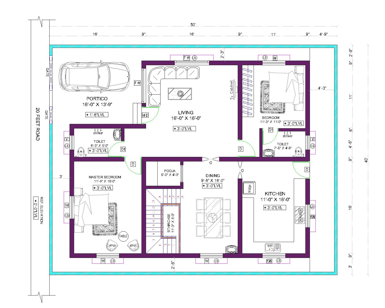 WEST FACING HOUSE PLAN 50 X 40 DUPLEX TYPE 