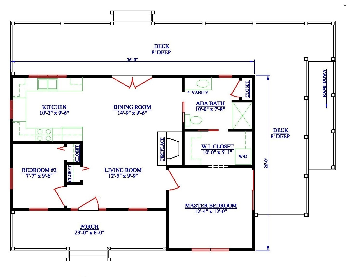 1 Bedroom Handicap House Plans