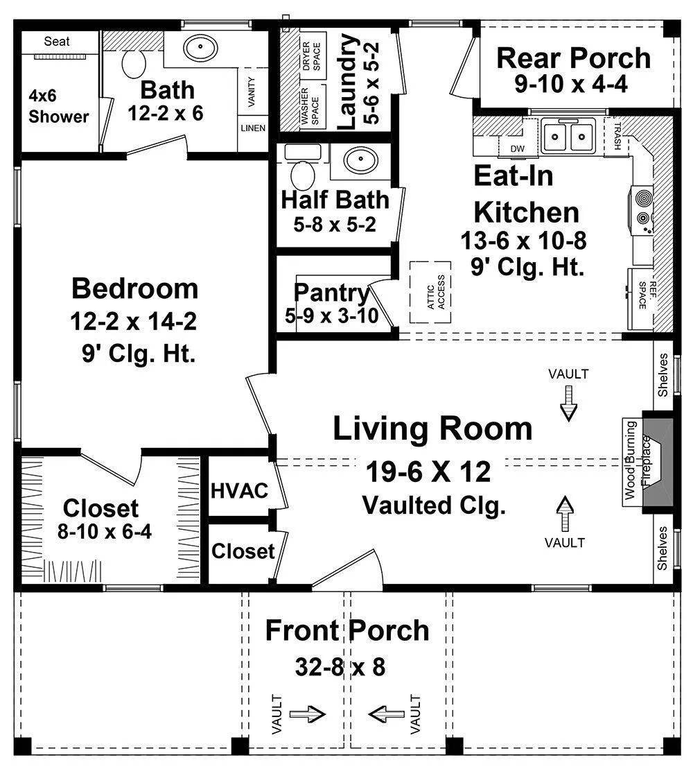 1-Bedroom Cabin-Style House Plan
