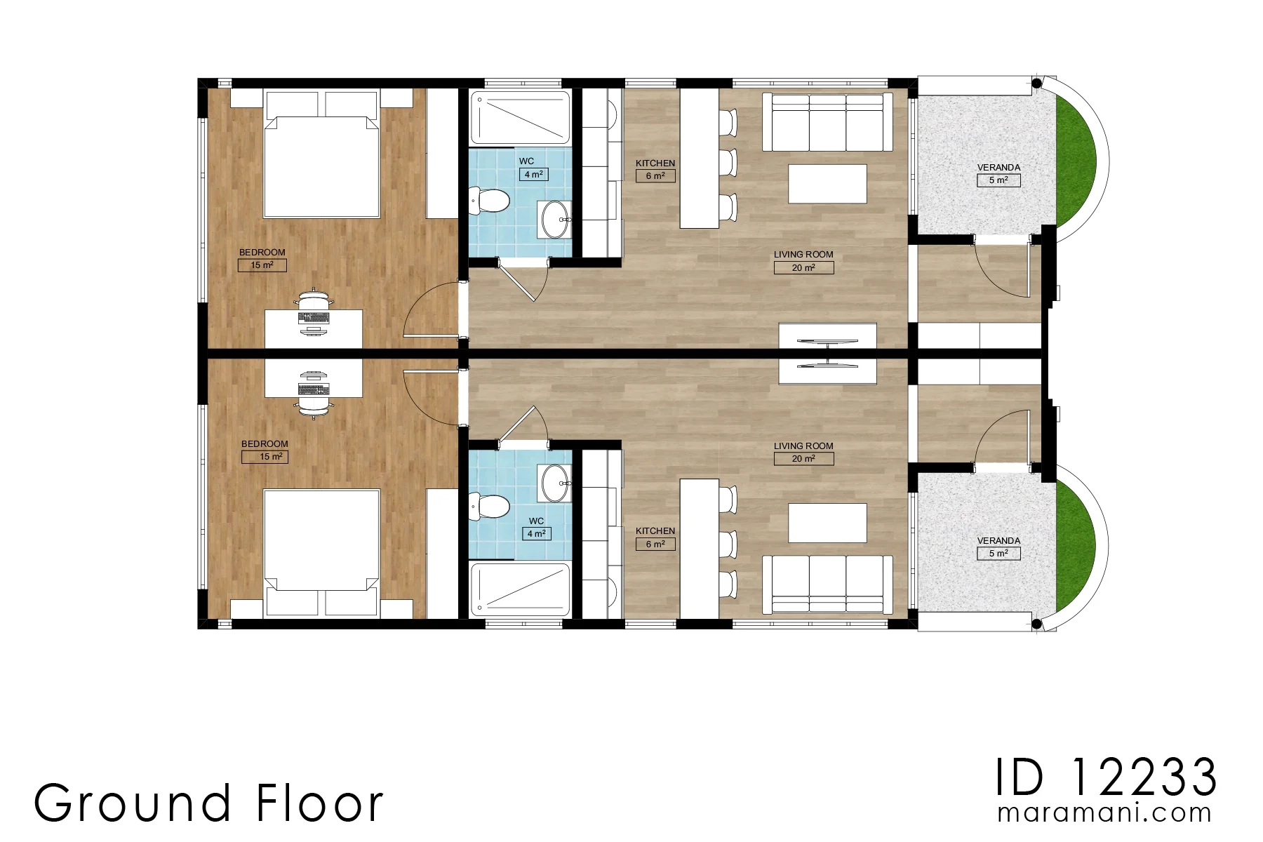 One Storey 2 Bedroom House Plans