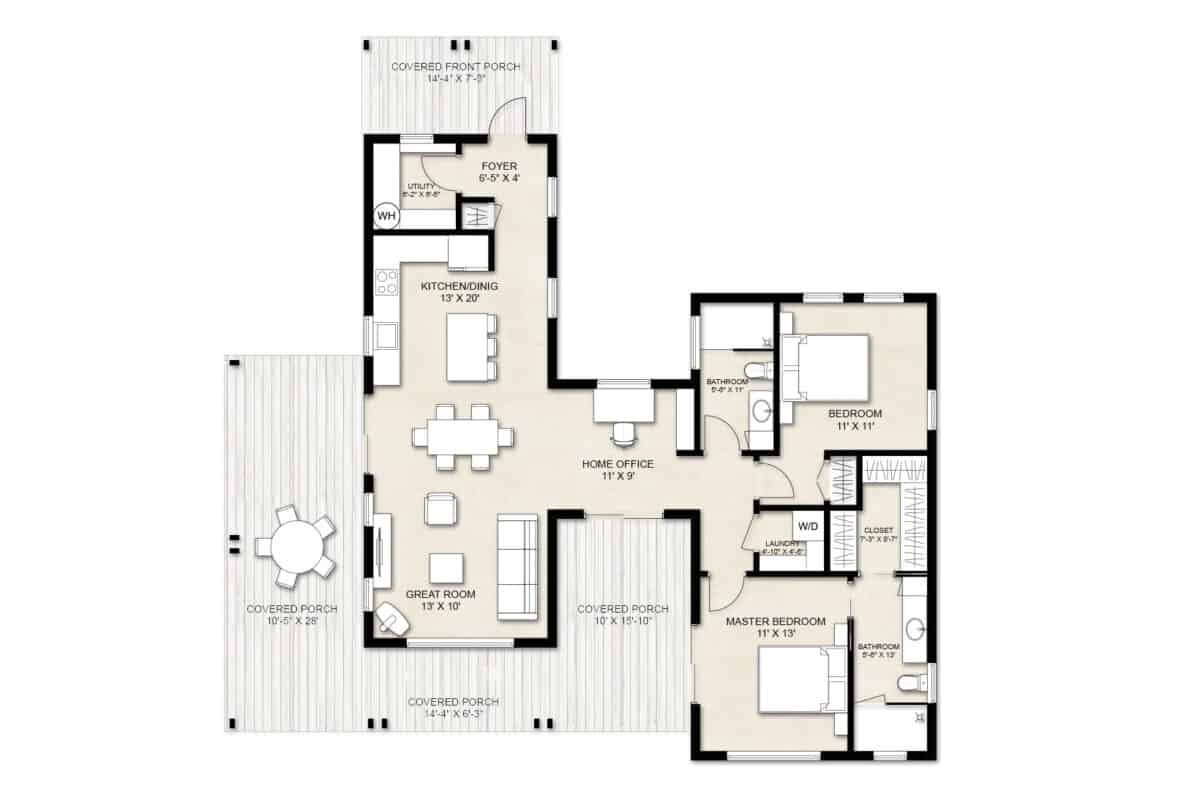 2 Bedroom Modern House Plans