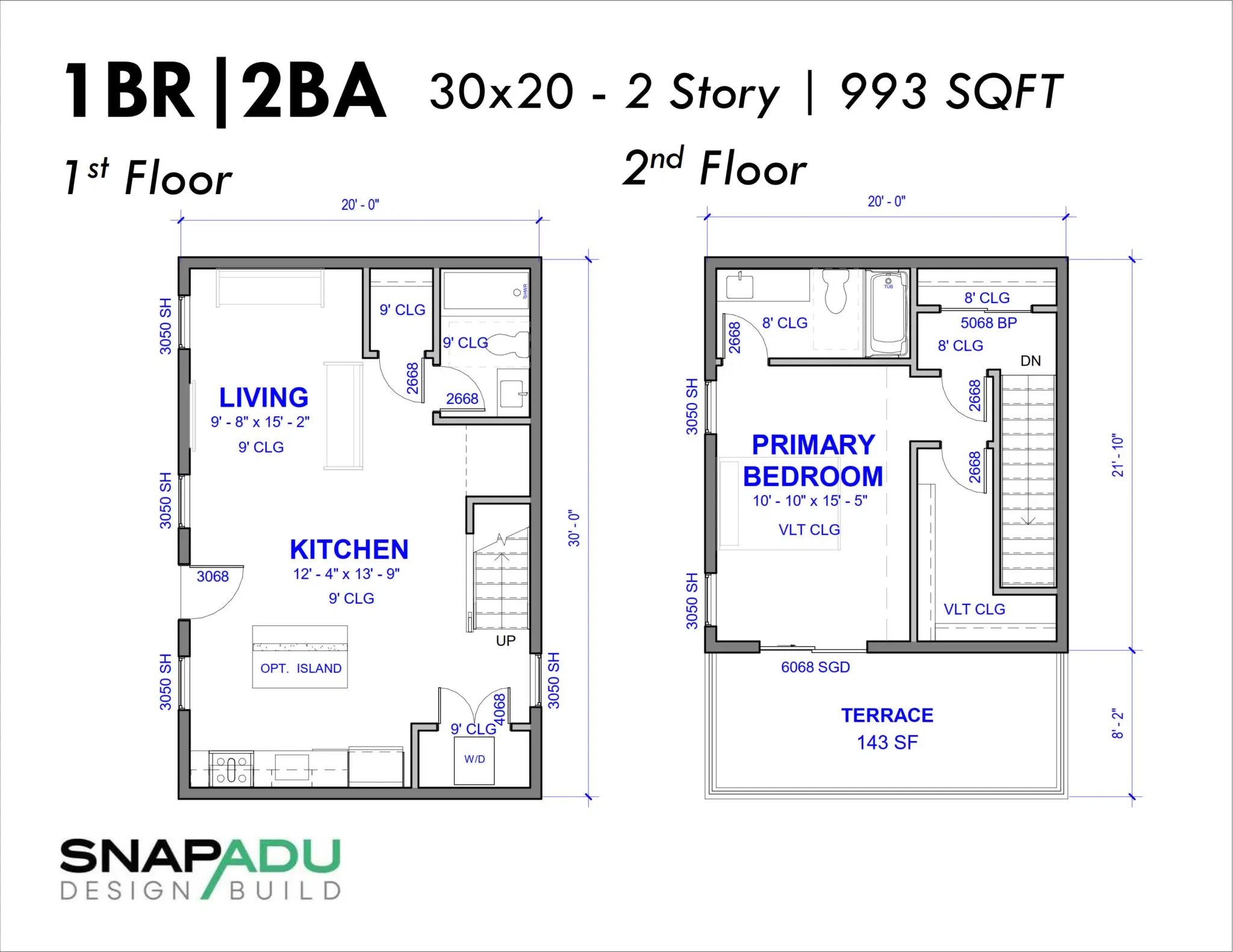 1 Bedroom 2 Story House Plans