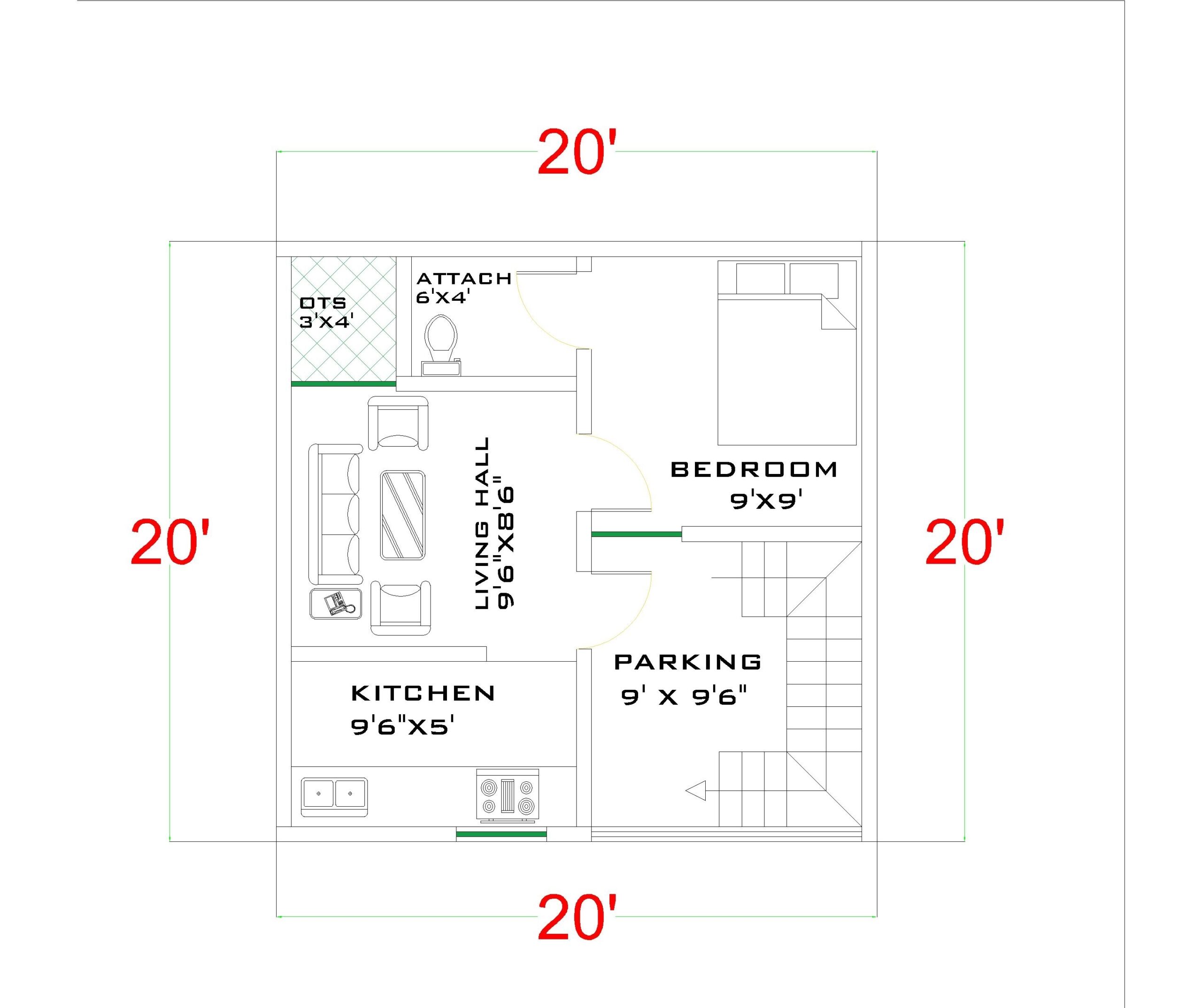 20x20 House Plans 2 Bedroom