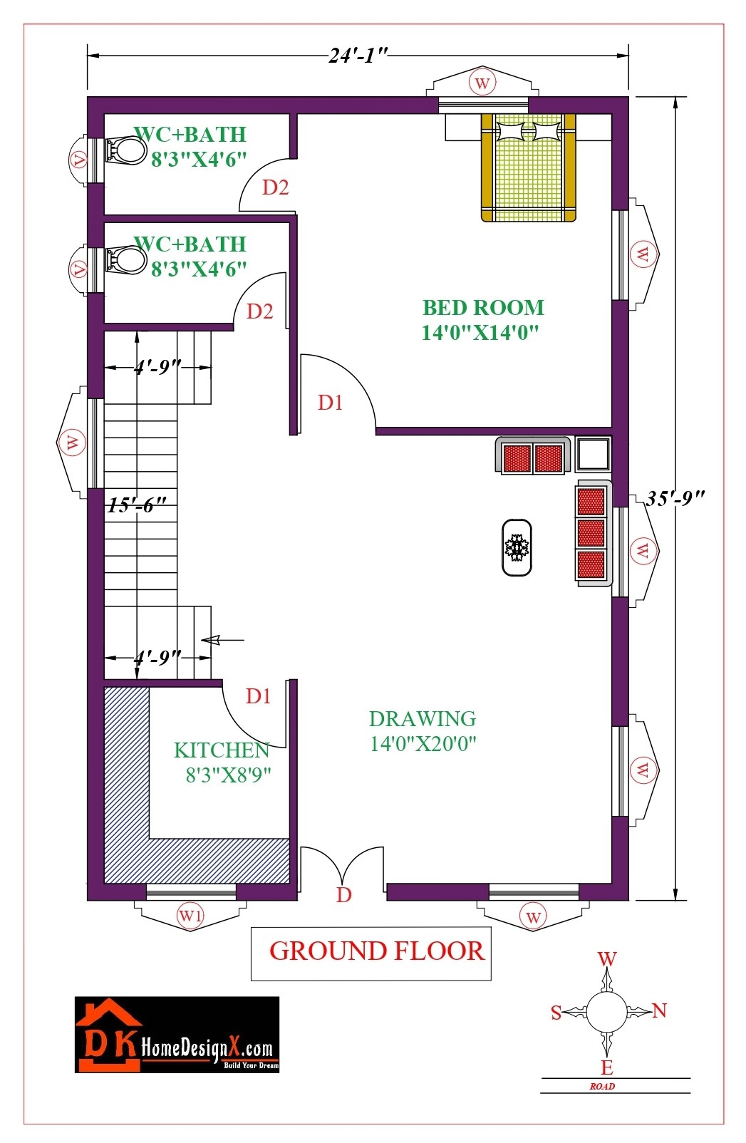 24x36 House Plans 2 Bedroom