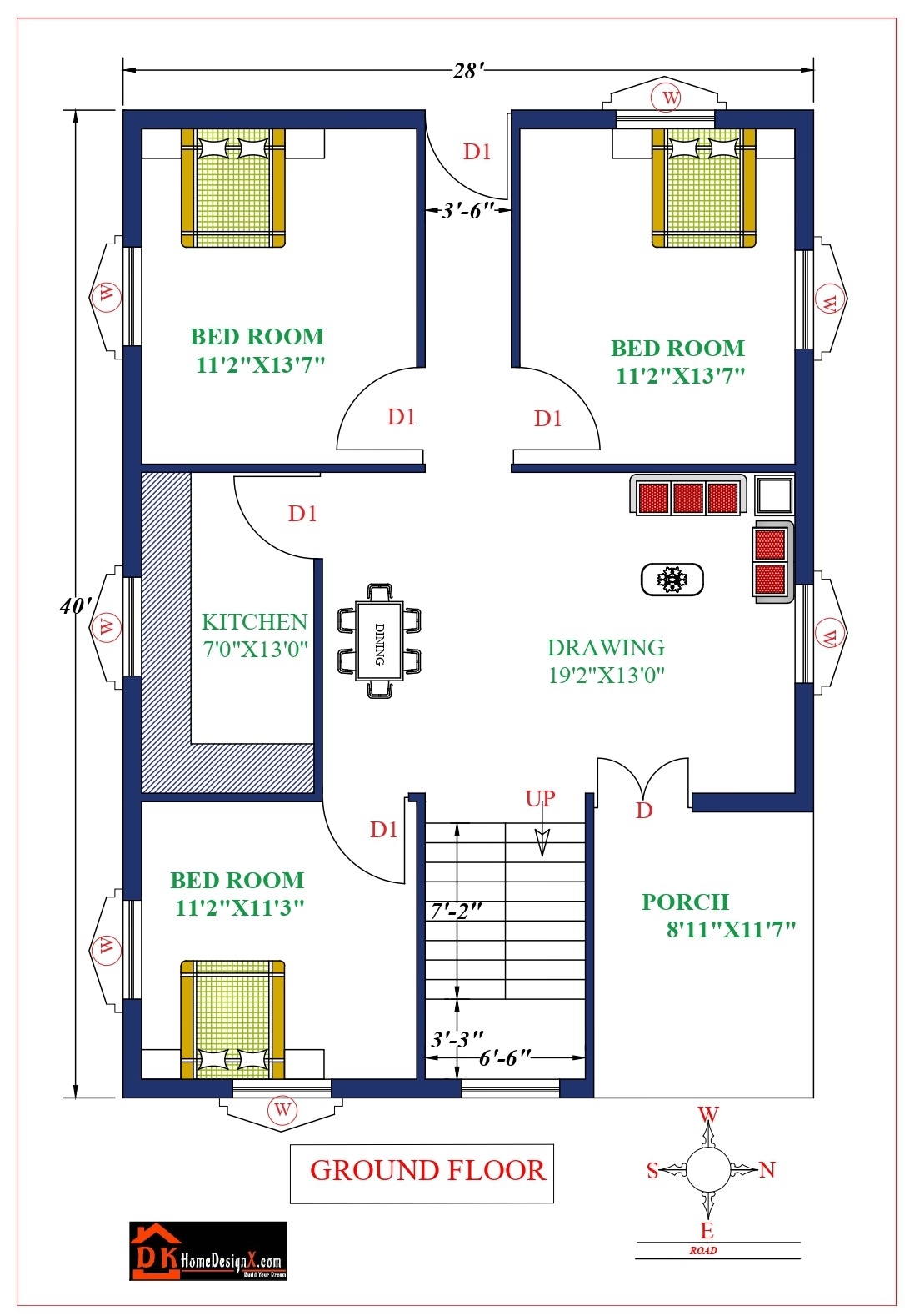 28x40 House Plans 3 Bedroom