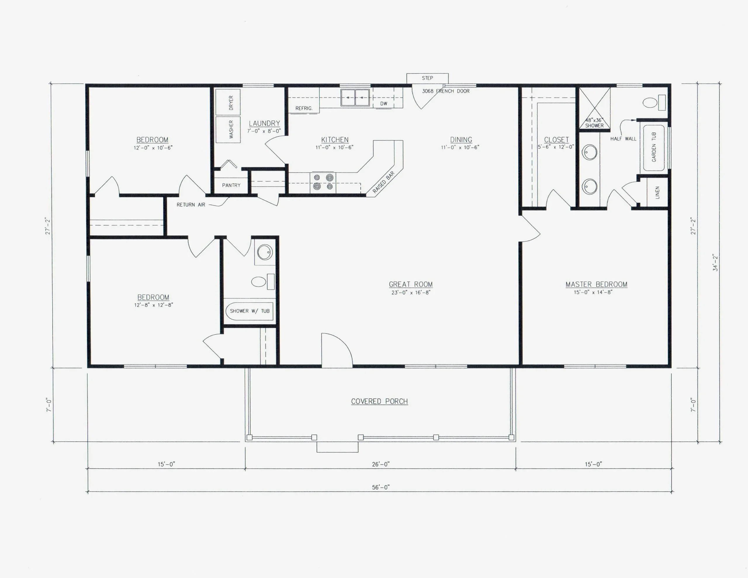 3 Bedroom 2 Bath House Plan