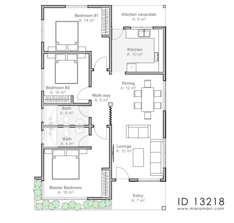 3 Bedroom Floor Plan With Dimensions ID 13218 Design By Maramani