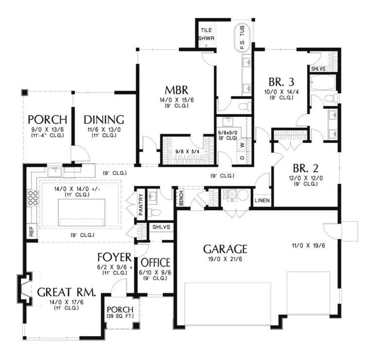 3 Bedroom Modern Style Ranch House Plan 6655 The Denham 6655