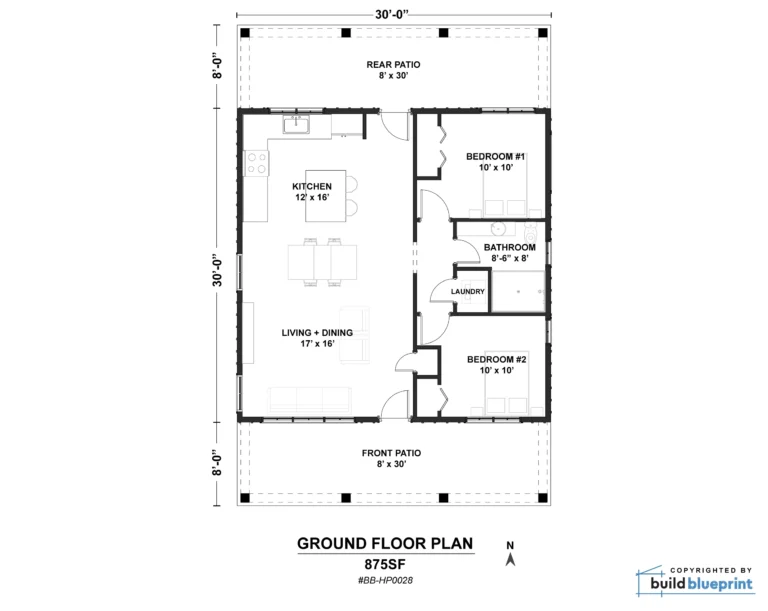 30 X 30 American Cottage Architectural Plans Build Blueprint