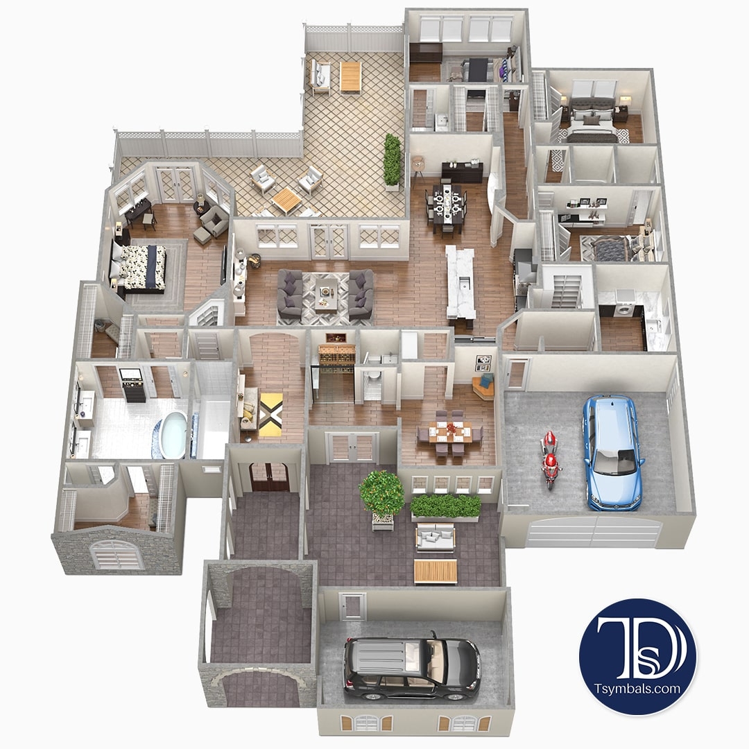 House Design Plans 3d 4 Bedrooms