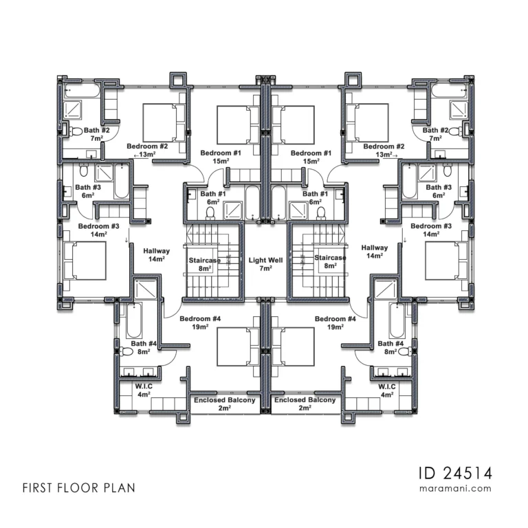 4 Bedroom Duplex House Plan ID 24514