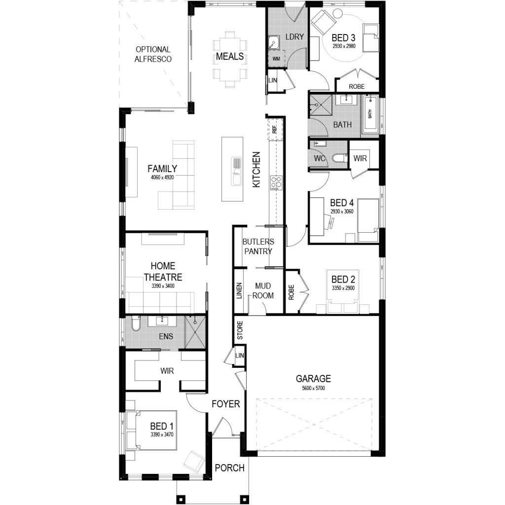 Four Bedroom Single Storey House Plans