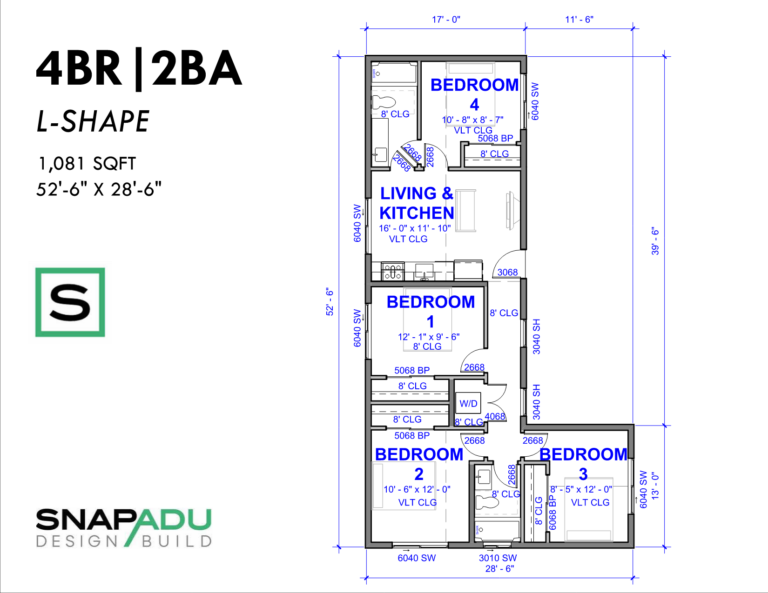 4 Bedroom Tiny House Floor Plans 1 000 Sq Ft L shaped Design