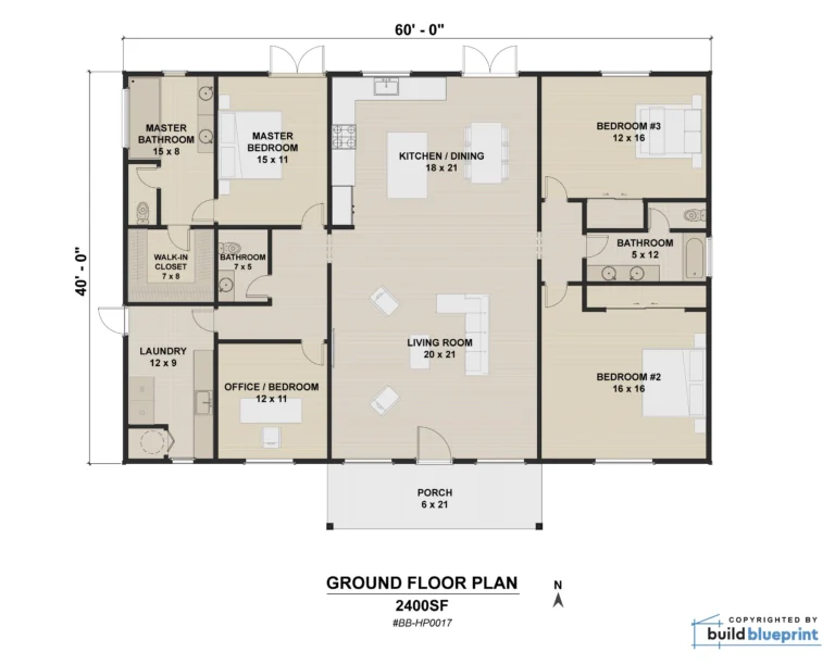 40 X 60 Modern House Architectural Plans Custom 2400SF 4BD 3BA 