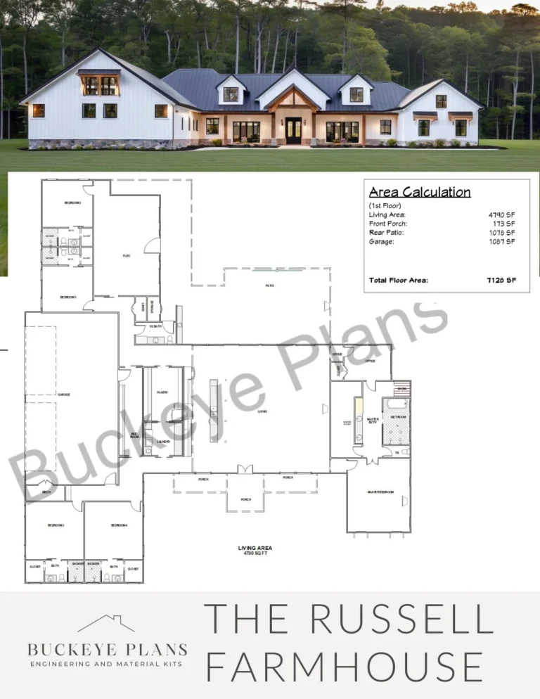 5 Bedroom Farmhouse Complete Plan With Office Wetroom Sauna Flex Room And More The Russell Farmhouse Etsy