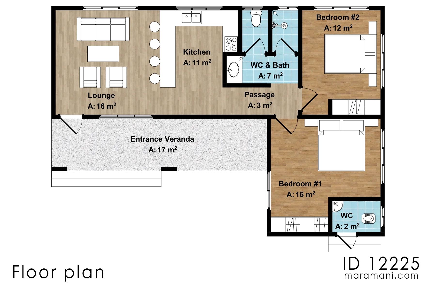 Two Bedroom 2 Bathroom House Plans