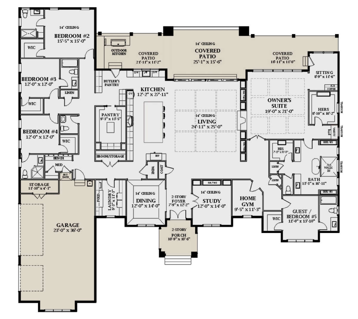 One Story Five Bedroom House Plans