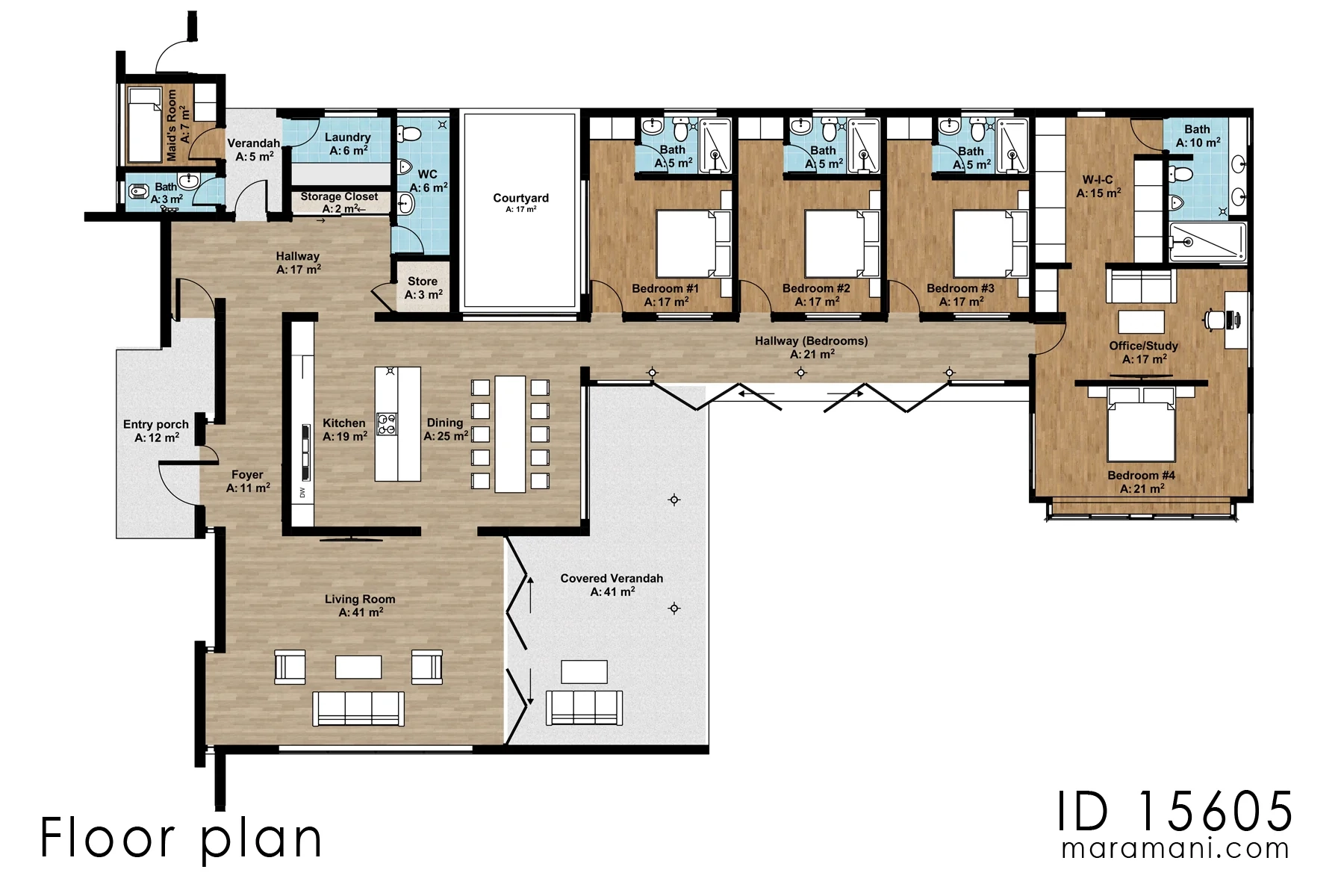 Single Story Five Bedroom House Plans