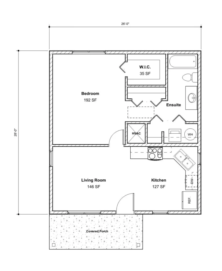Cozy 1 Bedroom 1 Bath Floor Plan House Plan 750 Sq Ft The Woodland Cottage Model 00005 Etsy