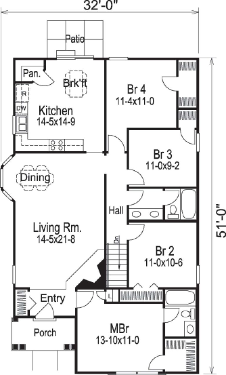 Craftsman Plan 1 452 Square Feet 4 Bedrooms 2 Bathrooms 5633 00112