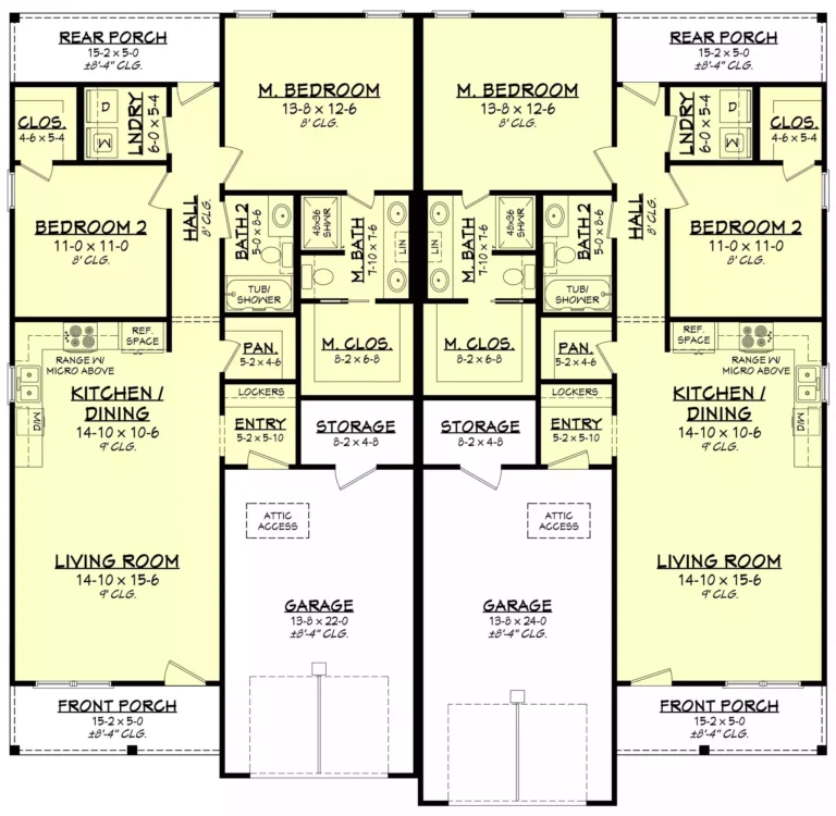 Cypress 2 Bedroom Country Style Duplex House Plan 9597 9597