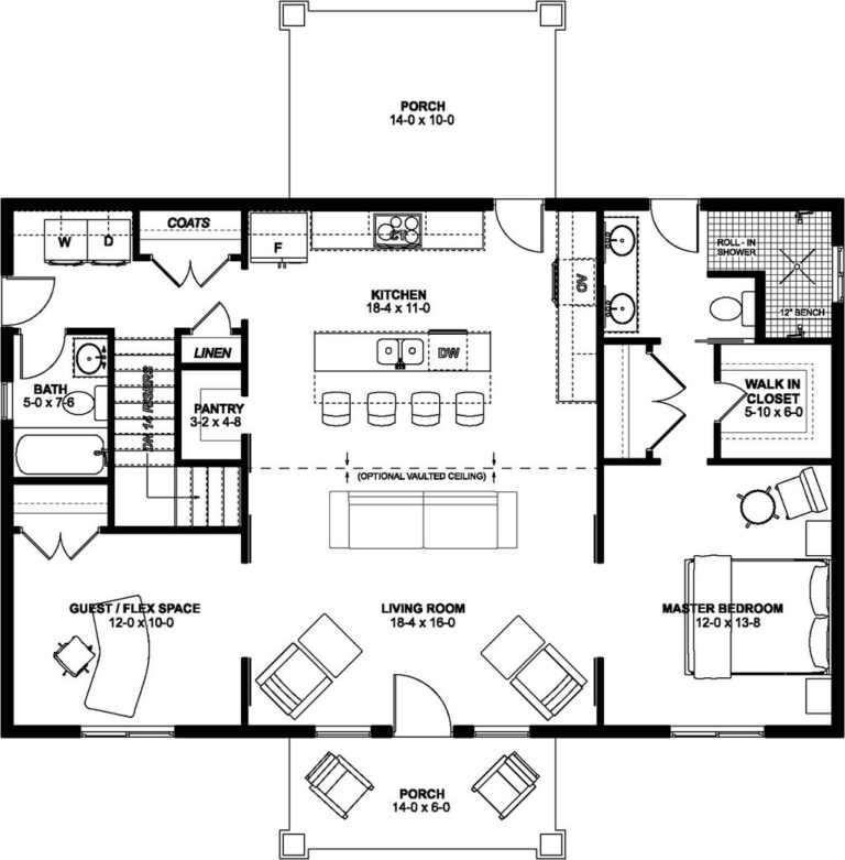 Farmhouse Style House Plan 2 Beds 2 Baths 1232 Sq Ft Plan 126 238 BuilderHousePlans