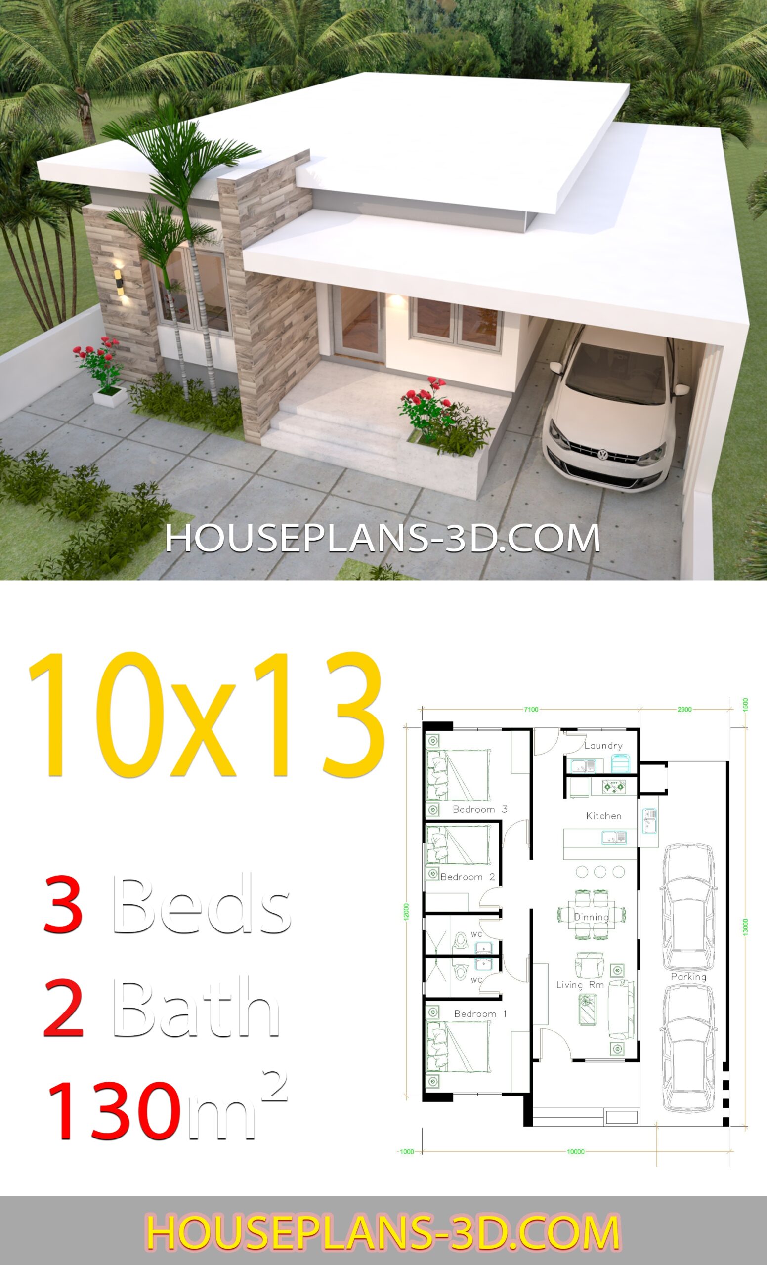 House Design Plans 3d 3 Bedrooms